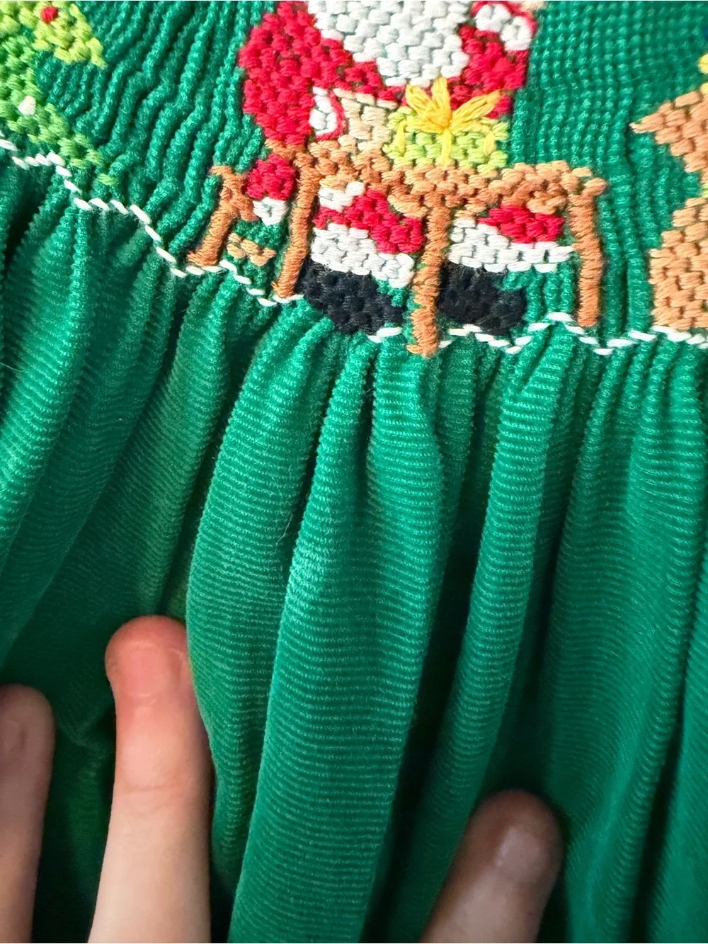 Vive La Fete Green Holiday Smocked Kids Dress
